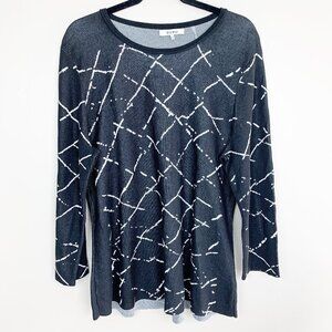 ZOZO Abstract Print Raw Hem Cotton Viscose Blend Scoop Neck Sweater XL